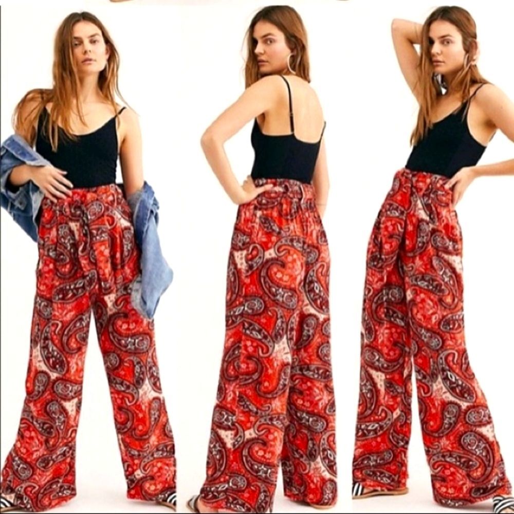 FREE PEOPLE Tiger Lily Combo Wide Leg High Waist Pants Size Small